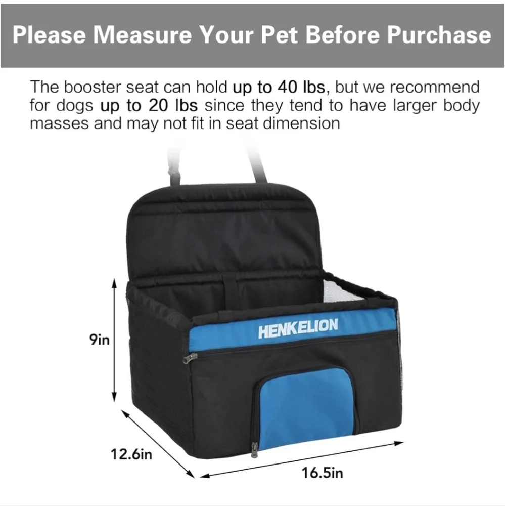 Henkelion Dog Car Seat, Dog Booster Seat for Car Front Seat, Pet Booster